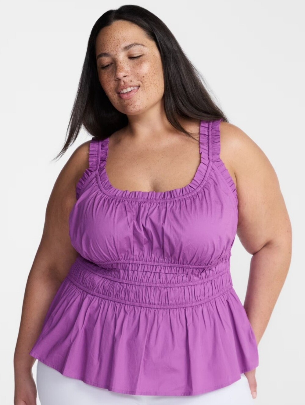 Terra & Sky Sleeveless Smocked Peplum Tank Top